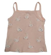 Světlerůžový žebrovaný top s labutěmi H&M