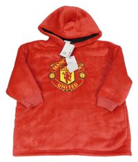 Nové - Červená chlupatá fotblová oversize mikina Manchester United s kapucí 