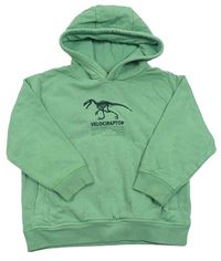 Zelená oversize mikina s kostrou dinosaura a kapucí Next