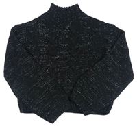 Černo-stříbrný vzorovaný crop svetrový rolák M&Co
