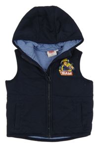 Tmavomodrá prošívaní tepláková zateplená vesta se Samem a kapucí 