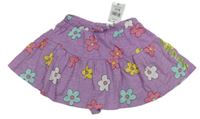 Nové - Lila bavlněná květovaná sukně s všitými kraťasy zn. Matalan