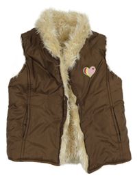 Tmavohnědá šusťáková zateplená oboustranná vesta se srdíčkem TU