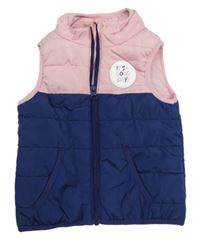 Tmavomodro-světlerůžová prošívaná šusťáková zateplená vesta s nášivkou Lily & Dan