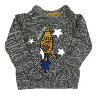 Tmavošedo-bílý melírovaný svetr s raketou F&F