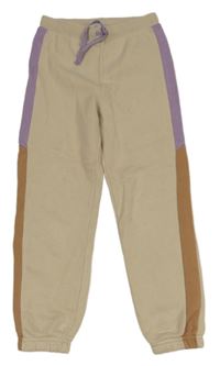 Béžové tepláky s fialovo-hnědým pruhem H&M