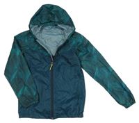 Petrolejovo-modrozelená šusťáková nepromokavá funkční bunda se vzorem kapucí Quechua