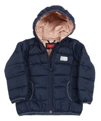 Tmavomodrá prošívaná šusťáková zateplená bunda s korunkou a kapucí S. Oliver