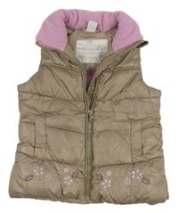 Písková prošívaná šusťáková zateplená vesta s květy dopodopo