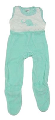 Světletyrkysovo-bílé sametové retro dupačky se sloníkem