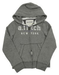 Šedá melírovaná propínací mikina s logem a kapucí Abercrombie&Fitch