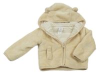 Světlebéžová plyšová podšitá bunda s kapucí s oušky C&A