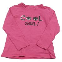 Tmavorůžové triko s očima a nápisy TCM