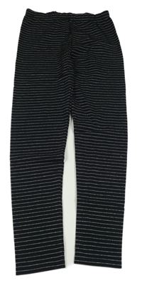 Černo-stříbrné pruhované teplákové legíny YIGGA