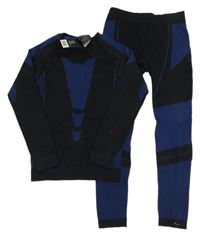 Nové - 2Set - Černo-modré thermo triko s pruhy a vzorem + kalhoty crivit