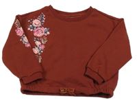 Mahagonová teplá oversize crop mikina s růžemi dopodopo