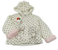 Nové - smetanový fleecový zateplený kabátek se zajíčkem a myškou a srdíčky a kapucí s oušky Sweet Cherry