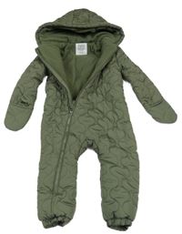 Khaki prošívaná šusťáková zimní kombinéza s kapucí F&F