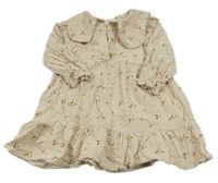 Světlebéžové manšestrové šaty s kytičkami a límečkem ZARA