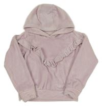 Světlerůžová plyšová mikina s volánkem a kapucí Matalan