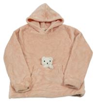 Světlerůžová plyšová mikina s 3D medvídkem a kapsou a kapucí H&M