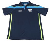 Tmavomodro-modré sportovní tričko se znakem a pruhy a límečkem O´neills