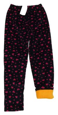 Nové - tmavomodré puntíkaté teplákové zateplené legíny se srdíčky F&F