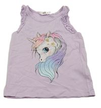 Světlefialový top s jednorožcem a kanýrky H&M