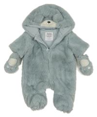 Světlemodrošedá kožešinová podšitá kombinéza s kapucí - medvídek F&F