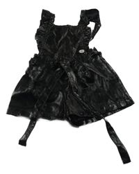 Černé koženkové laclové kraťasy s volánky a páskem 