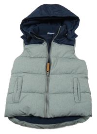 Šedo-tmavomodrá prošívaná šusťáková zateplená vesta s odepínací kapucí KIDS