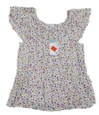 Nové - bílá kytičkovaná mačkaná halenka PRIMARK