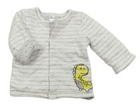 Šedo-bílý pruhovaný propínací zateplený kojenecký kabátek s dinosaurem zn. Topomini