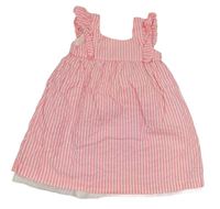 Růžovo-bílé proužkované krepové šaty s volánky Primark 