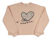 Růžová crop mikina se srdcem a nápisem River Island