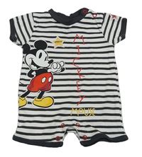 Bílo-antracitový pruhovaný bavlněný kraťasový overal s Mickeym Primark