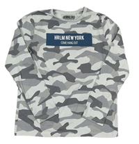 Bílo-šedé army triko s nápisem