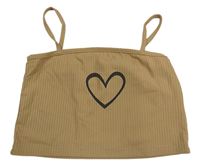 Hnědý žebrovaný crop top se srdcem Shein