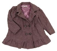 Růžovo-hnědý vzorovaný vlněný podšitý kabát M&S