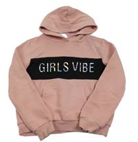 Starorůžovo-černá mikina s 3D nápisem a kapucí C&A