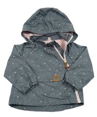 Tmavomodrá melírovaná šusťáková jarní bunda se srdíčky a kapucí Topomini