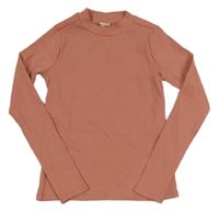 Starorůžové žebrované triko se stojáčkem Hema