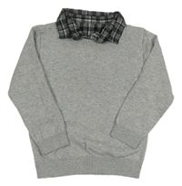 Šedý melírovaný svetr s košilovým límcem Matalan