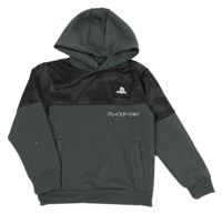 Tmavošedo-army mikina s logem PlayStation a kapucí Primark