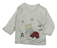 Bílé zavinovací triko s autem a medvědem