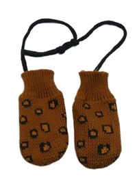 Hnědé vzorované rukavice na šňůře Hema