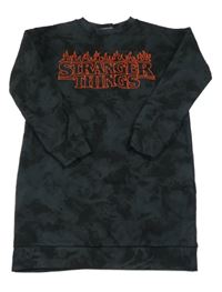 Antracitovo-černé batikované teplákové šaty s nápisem - Stranger Things C&A