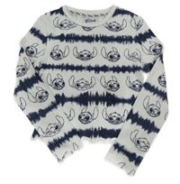 Bílo-tmavomodré batikované žebrované crop triko se Stitchem Primark