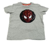 Šedé melírované tričko se Spidermanem z překlápěcích flitrů Marvel