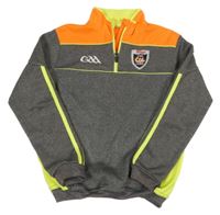 Tmavošedo-neonově oranžovo-žlutá sportovní mikina s nášivkou